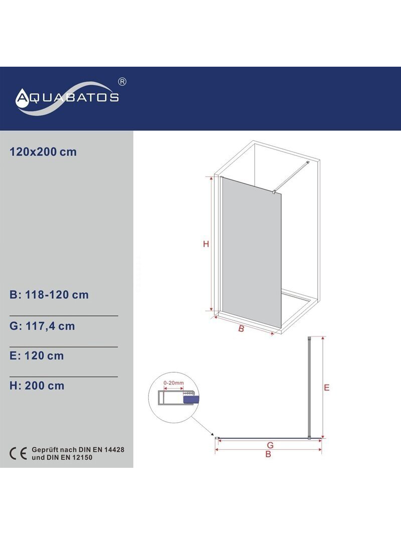 Dušo sienelė AQUABATOS Walk-in T8 120, black 6