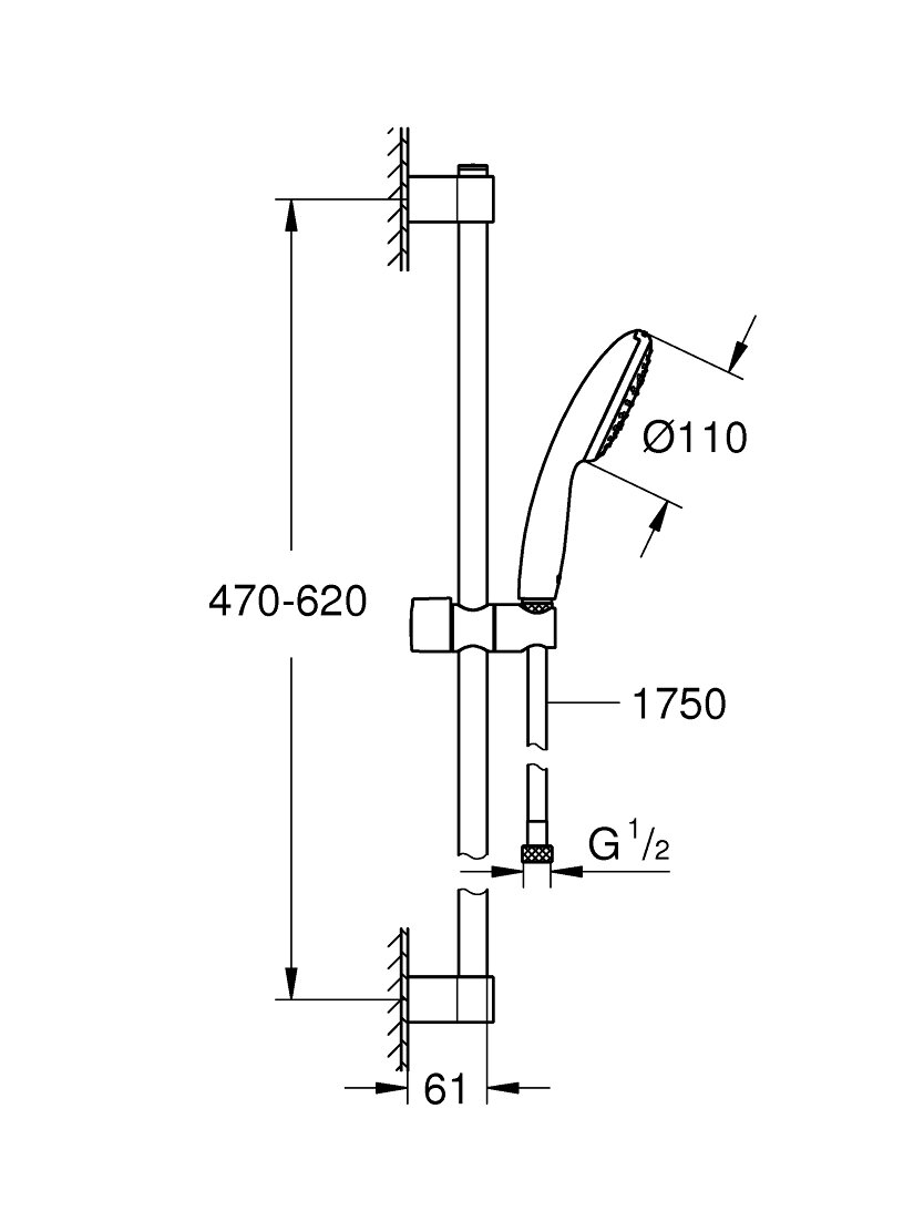 Dušo komplektas Grohe TEMPESTA, 1srovė, L 600, chromas 1