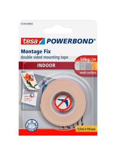 Dvipusė lipni juosta Tesa Powerbond, 1,5 m x 19 mm