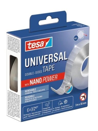 Dvipusė lipni juosta Tesa Universal, dvipusė, 3 m x 3 cm