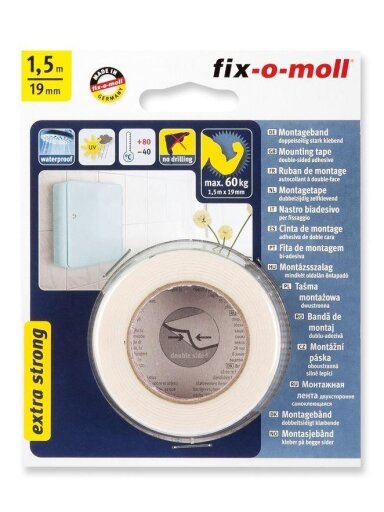 Dvipusė lipnioji juosta Fix-O-Moll, 1,5 m x 19 mm