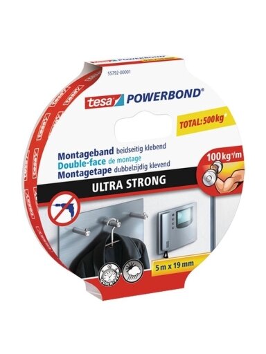 Dvipusė lipnioji juosta Tesa Ultra Strong 5m x 19mm, balta