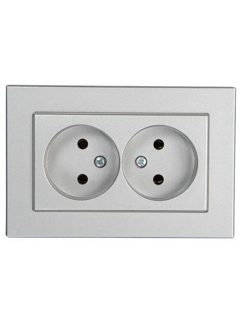 Dvivietis kištukinis lizdas VILMA XP500, metalo spalvos Dvivietis kištukinis lizdas VILMA XP500, metalo spalvos