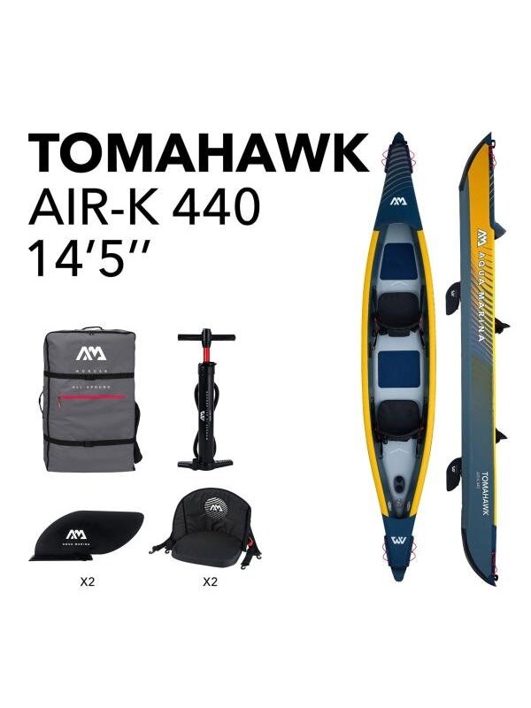 Dvivietis Pripučiamas Kajakas Aqua Marina Tomahawk 440x78 cm AIR-K 440 Dvivietis Pripučiamas Kajakas Aqua Marina Tomahawk 440x78 cm AIR-K 440