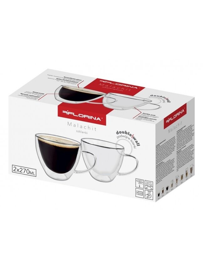 Dvigubo stiklo puodeliai FLORINA 3K6603, 270 ml, 2 vnt. 2