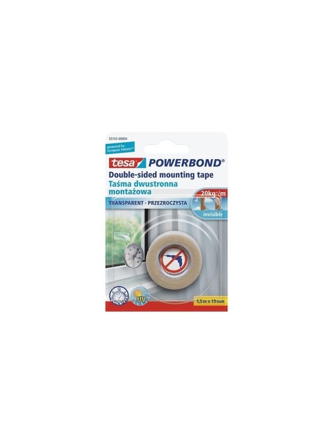 Dvipusė lipni juosta Tesa, Powerbond, 1,5 m x 19 mm