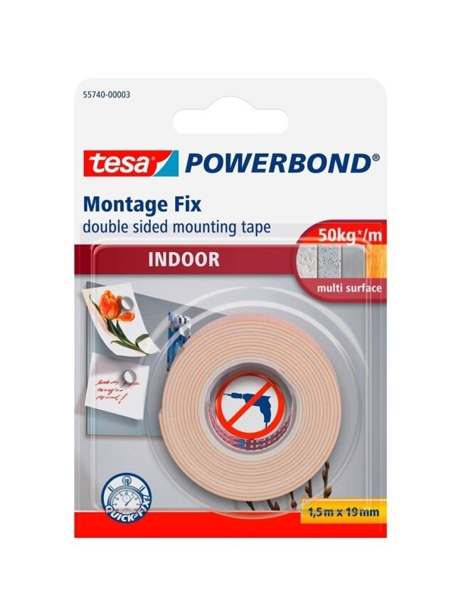 Dvipusė lipni juosta Tesa Powerbond, 1,5 m x 19 mm Dvipusė lipni juosta Tesa Powerbond, 1,5 m x 19 mm