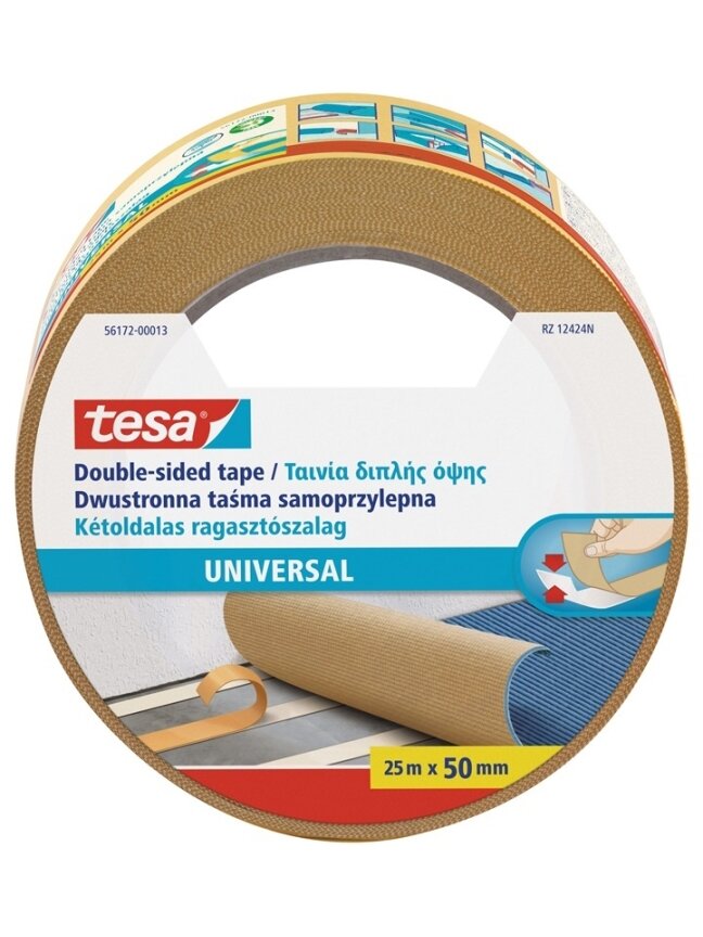 Dvipusė lipnioji juostelė Tesa, 25m x 50mm, geltona Dvipusė lipnioji juostelė Tesa, 25m x 50mm, geltona