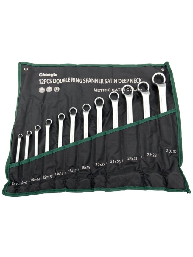 ⬡ Dvipusių gilių atlenktų žiedinių raktų rinkinys 12 vnt. (6-32 mm) (CL100812, CHANGLU TOOLS) ⬡ Dvipusių gilių atlenktų žiedinių raktų rinkinys 12 vnt. (6-32 mm) (CL100812, CHANGLU TOOLS)
