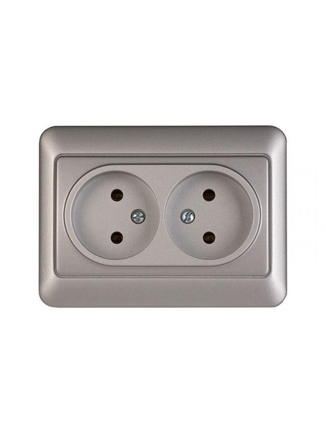 Dvivietis kištukinis lizdas VILMA SL250, metalo spalvos Dvivietis kištukinis lizdas VILMA SL250, metalo spalvos