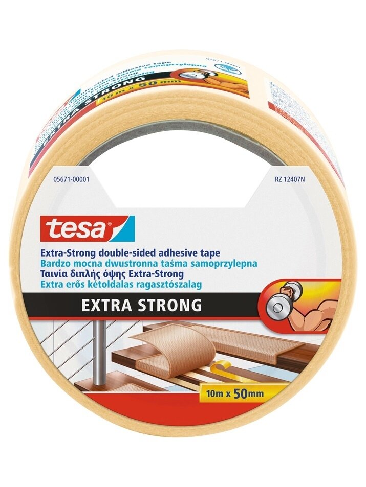 Dvipusė lipni juosta Tesa Extra Strong, 10 m x 50 mm Dvipusė lipni juosta Tesa Extra Strong, 10 m x 50 mm