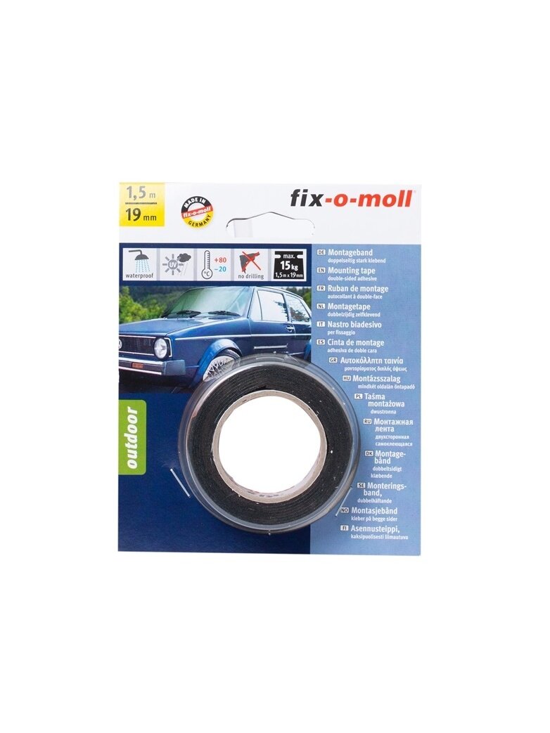 Dvipusė lipnioji juosta Fix-O-Moll, 1.5 m x 19 mm, 15 kg