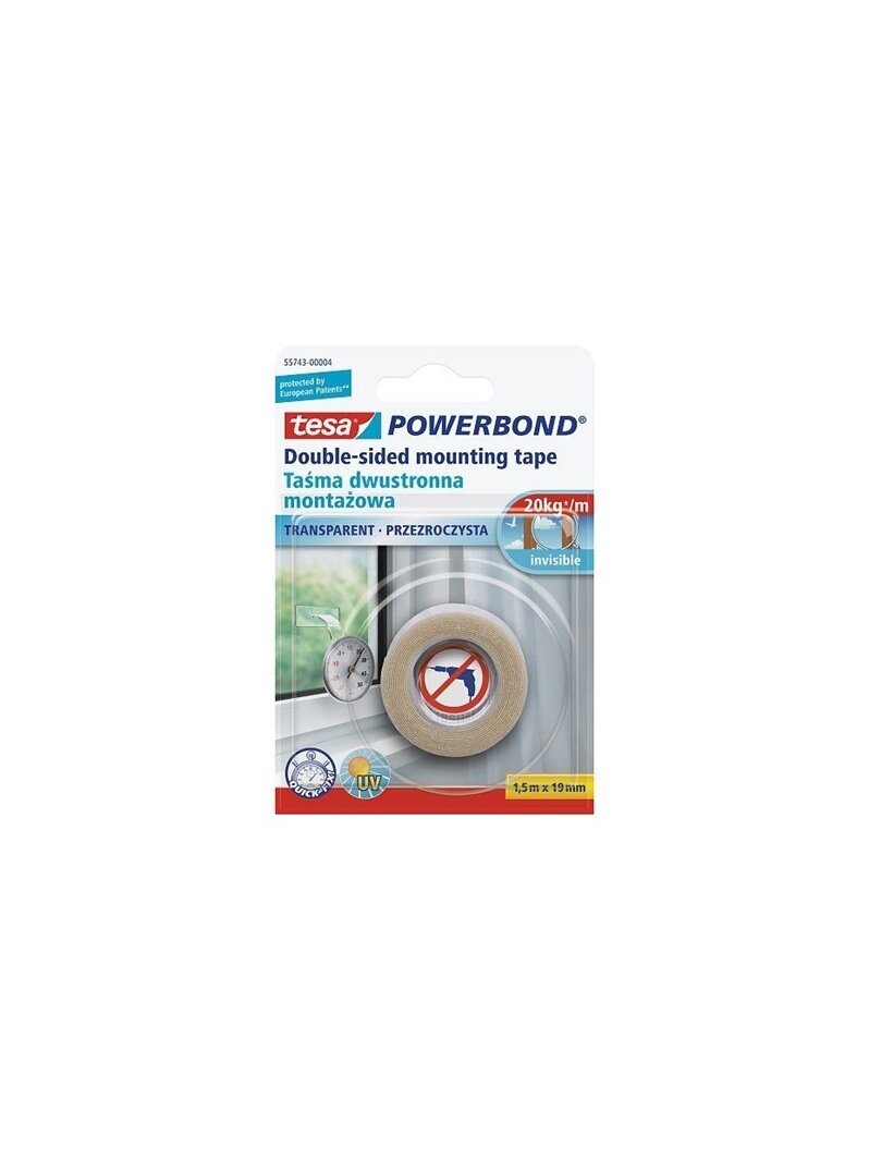 Dvipusė lipni juosta Tesa, Powerbond, 1,5 m x 19 mm Dvipusė lipni juosta Tesa, Powerbond, 1,5 m x 19 mm