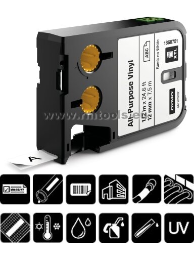 Dymo Vinilinė juost. XTL 12 mm juod./pilk.