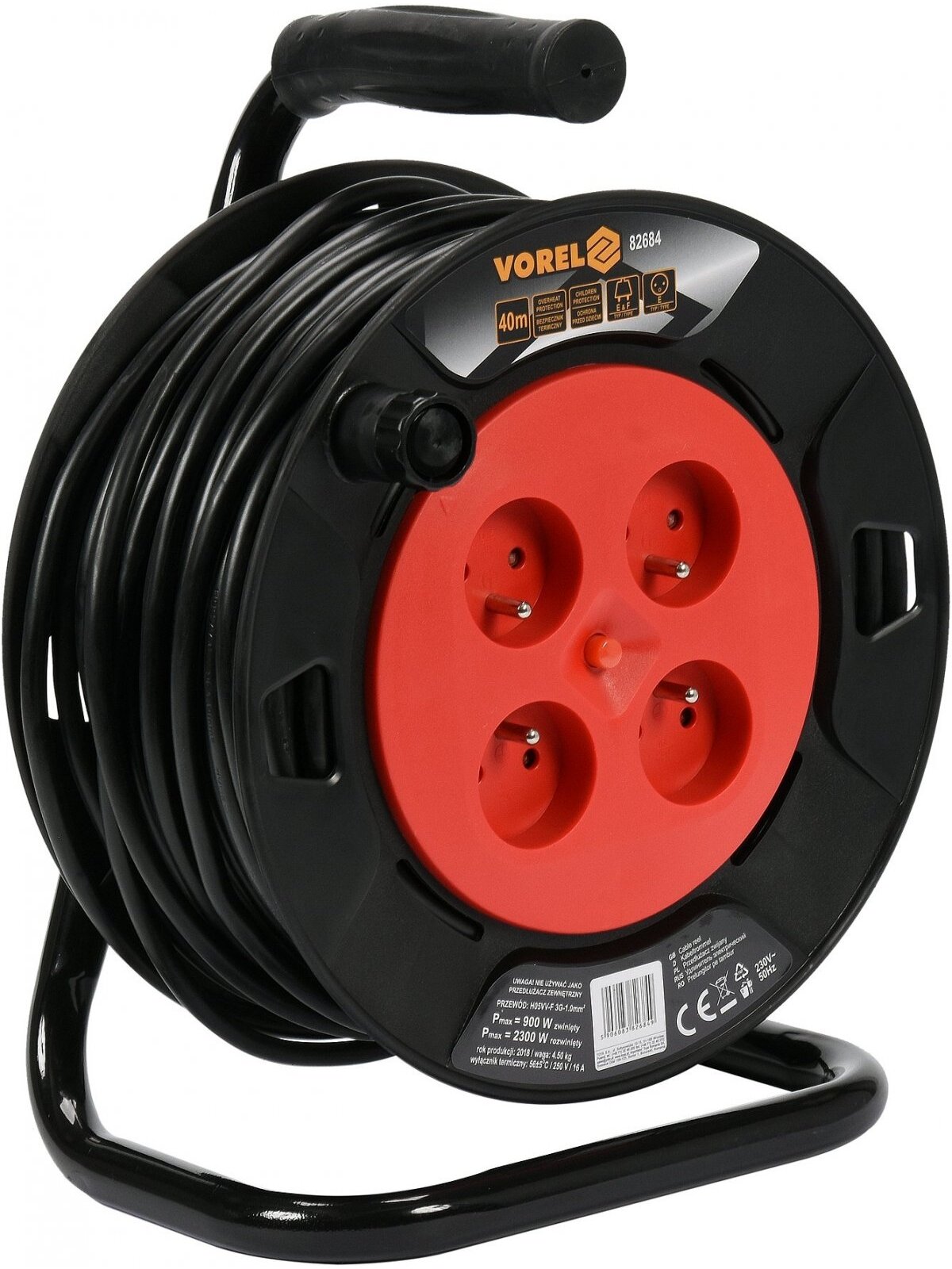 Elektros prailgintojas 3x1mm² Vorel | 25m, 4 lizdai, 220V, 16A
