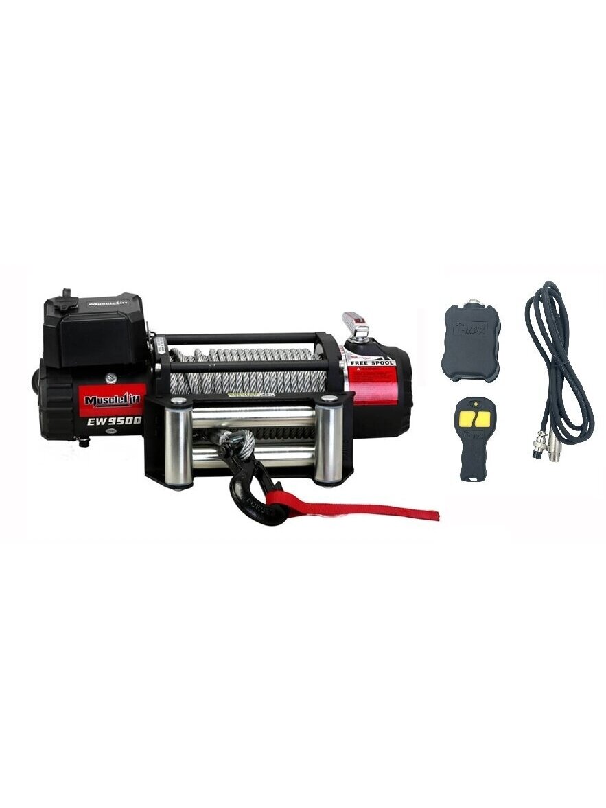 ⬡ Elektrinė gervė (Muscle Lift) 12V 9500 svr./4315 kg, su radijo distanciniu valdymu (EW950012MLR, T-MAX)