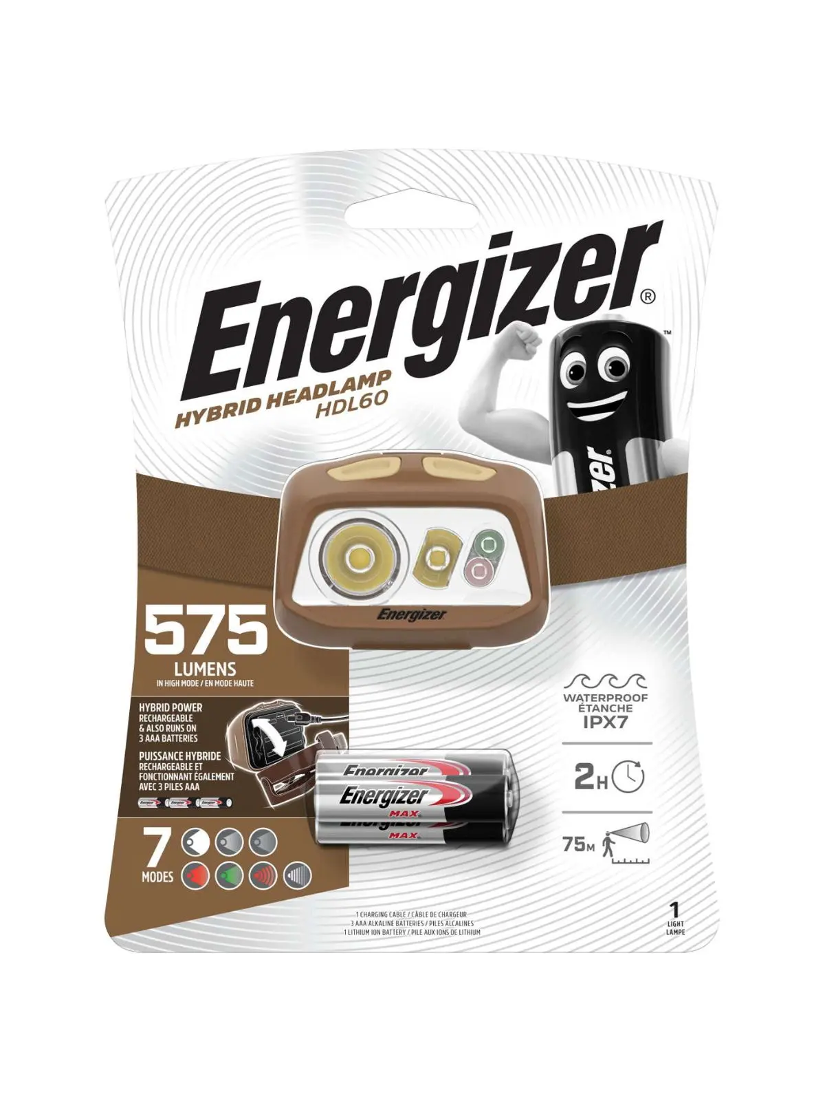 ENERGIZER Galvos žibintuvėlis, 575lm, Įkraunamas arba 3xAAA, HDL60, ENERGIZER ENERGIZER Galvos žibintuvėlis, 575lm, Įkraunamas arba 3xAAA, HDL60, ENERGIZER