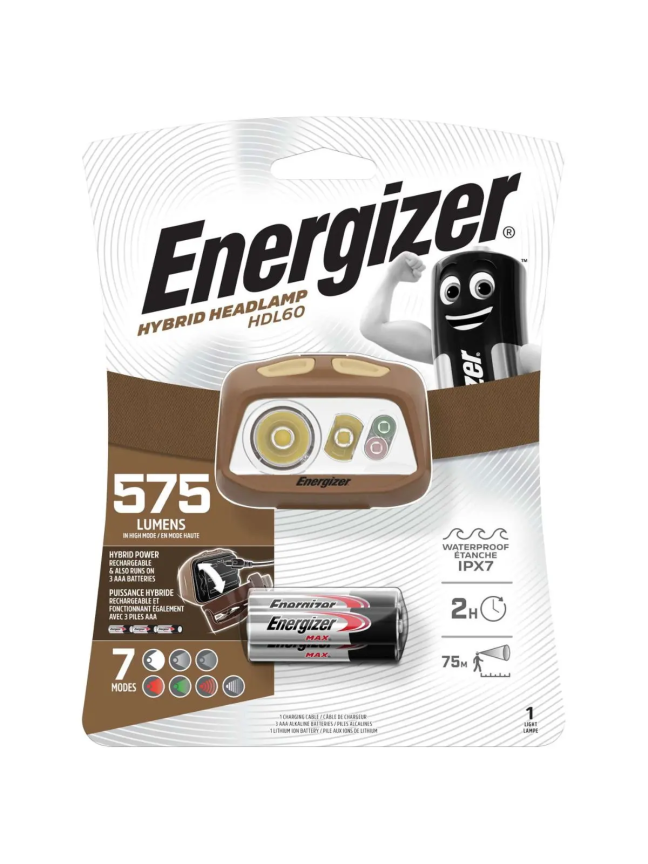 ENERGIZER Galvos žibintuvėlis, 575lm, Įkraunamas arba 3xAAA, HDL60, ENERGIZER ENERGIZER Galvos žibintuvėlis, 575lm, Įkraunamas arba 3xAAA, HDL60, ENERGIZER