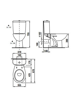 EUROLINE-N,  WC Komplektas (WC su  horiz. nuotaku, su dvig. nuleid. sist. Dual Flush, vand. įvadas iš šono kairėje, term 1