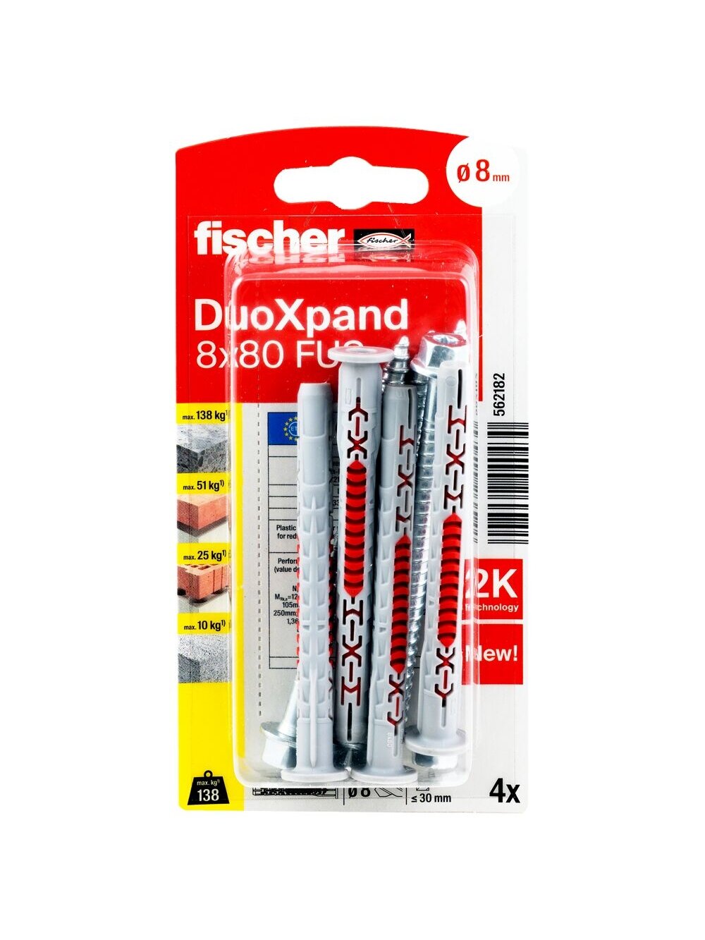 Fischer DuoXpand kaištis su varžtu 8x80 FUS, 4 vnt. 1