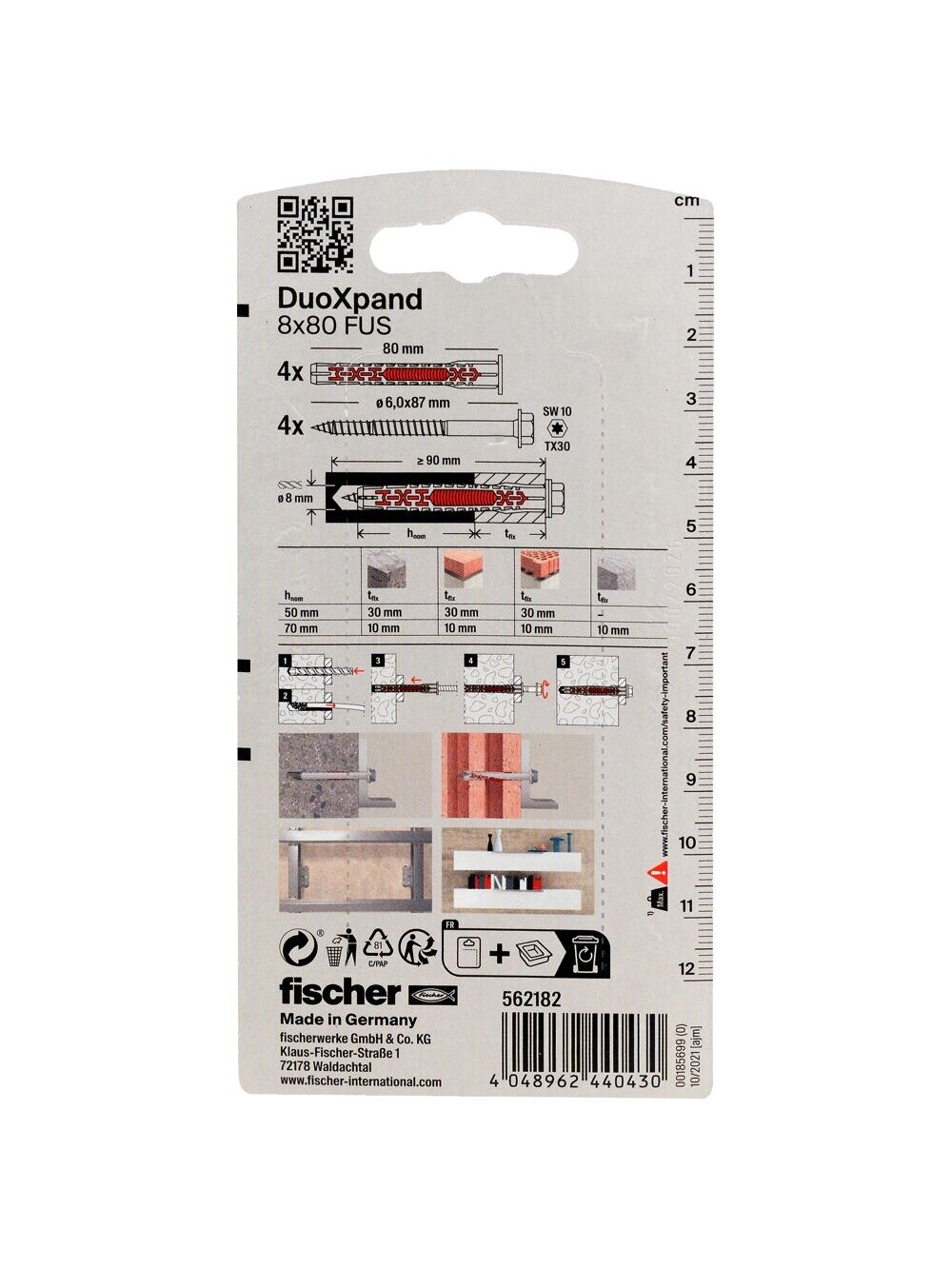 Fischer DuoXpand kaištis su varžtu 8x80 FUS, 4 vnt. 2 Fischer DuoXpand kaištis su varžtu 8x80 FUS, 4 vnt. 2