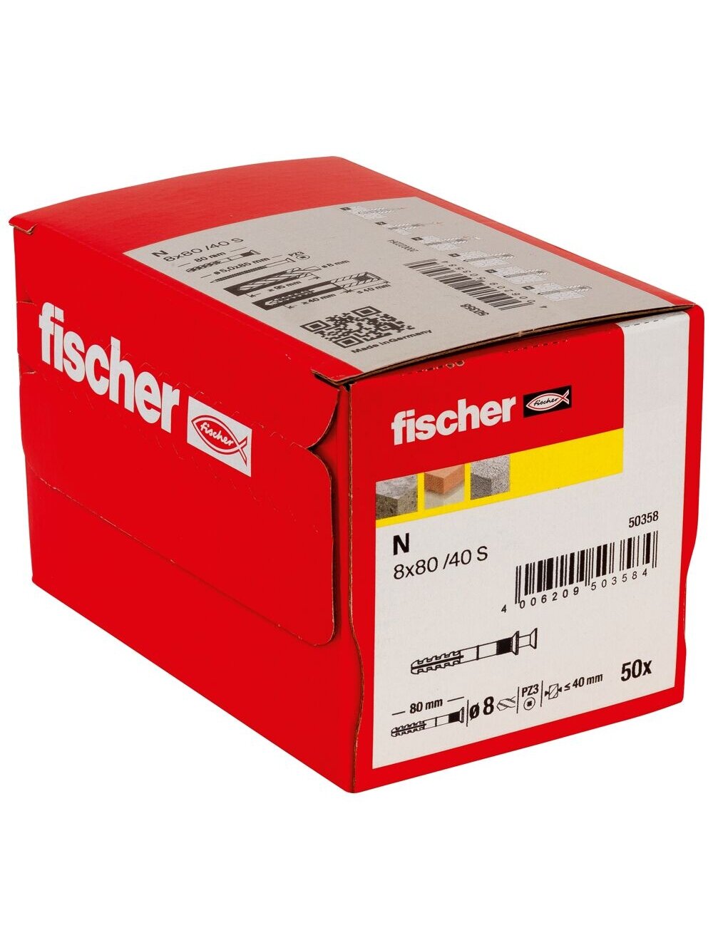 Fischer Kalamas kaištis N S 8x80/40 mm, Fischer 50 vnt. 2 Fischer Kalamas kaištis N S 8x80/40 mm, Fischer 50 vnt. 2