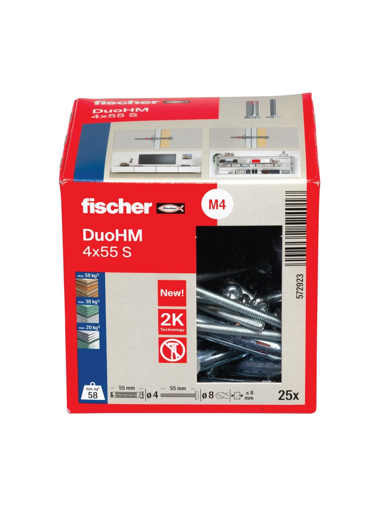 Fischer Tuščiavidurių konstrukcijų kaištis DuoHM 4x55 S PH TX, Fischer, 25 vnt. 2