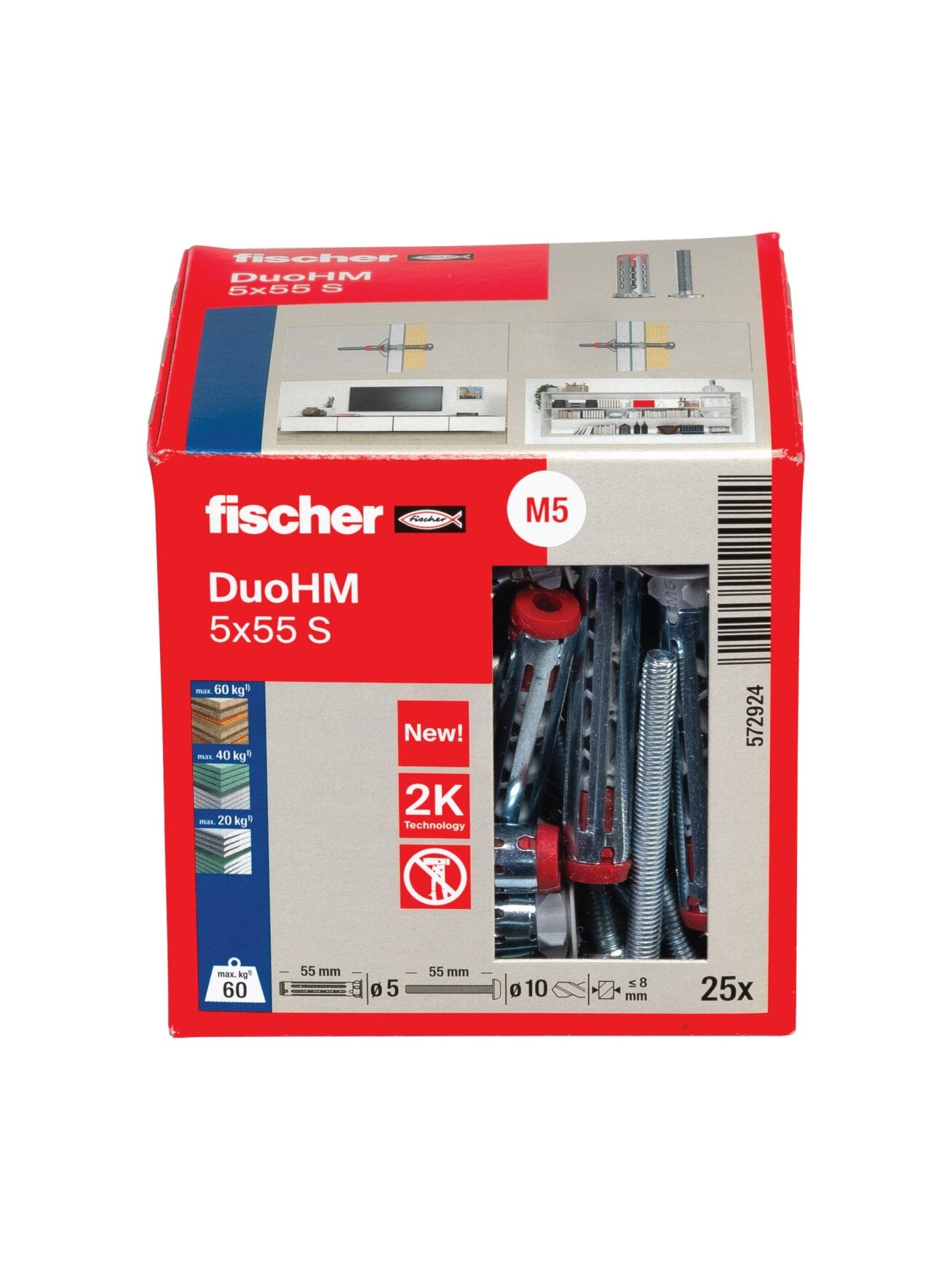 Fischer Tuščiavidurių konstrukcijų kaištis DuoHM 5x55 S PH TX, Fischer, 25 vnt. 2 Fischer Tuščiavidurių konstrukcijų kaištis DuoHM 5x55 S PH TX, Fischer, 25 vnt. 2