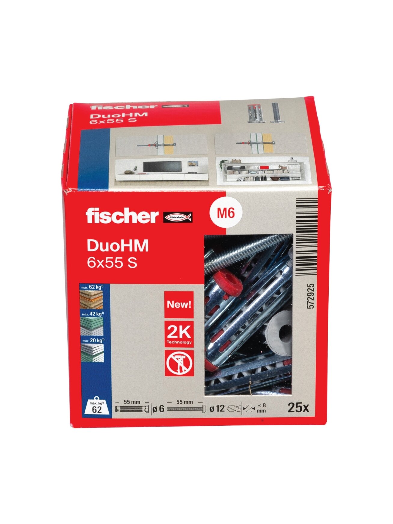 Fischer Tuščiavidurių konstrukcijų kaištis DuoHM 6x55 S PH TX, Fischer, 25 vnt. 2
