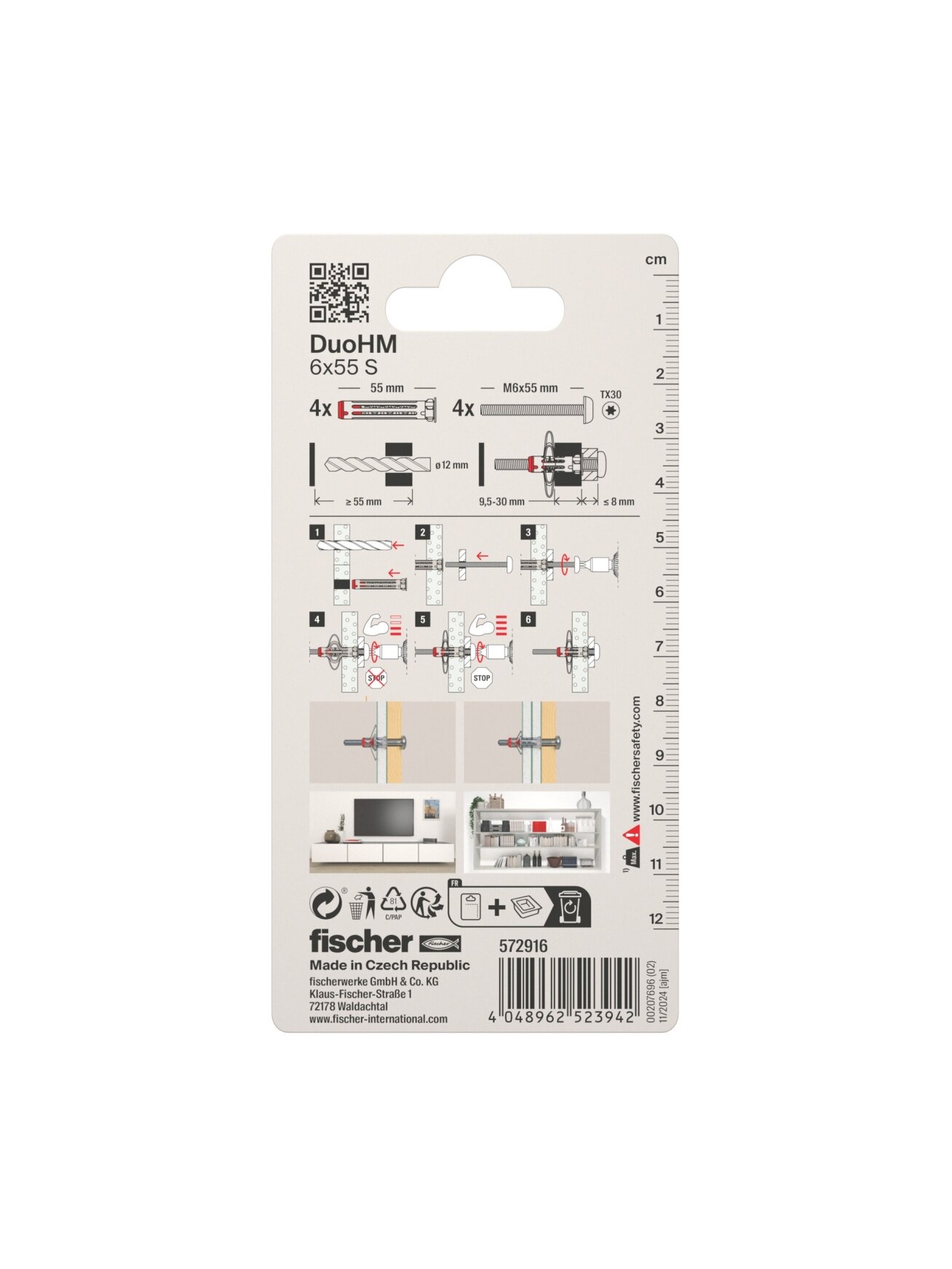 Fischer Tuščiavidurių konstrukcijų kaištis DuoHM 6x55 S PH TX, Fischer, 4 vnt.   2