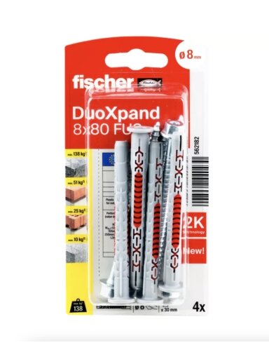 Fischer DuoXpand kaištis su varžtu 8x80 FUS, 4 vnt.