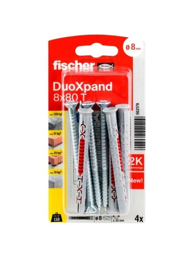 Fischer DuoXpand kaištis su varžtu 8x80 T, 4 vnt.