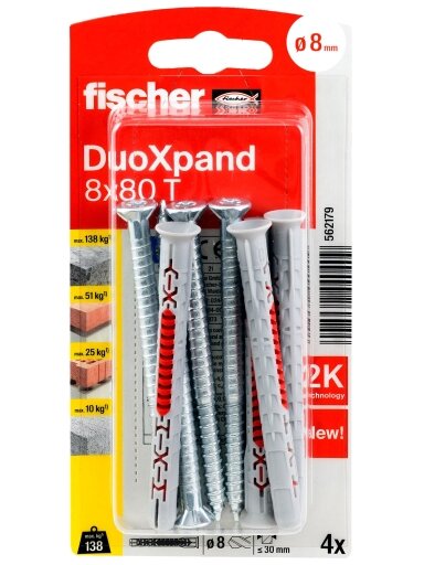 Fischer DuoXpand kaištis su varžtu 8x80 T, 4 vnt.