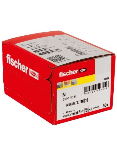 Fischer Kalamas kaištis N S 6x40/15 mm, Fischer 50 vnt.