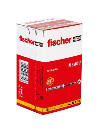 Fischer Kalamas kaištis N S 6x60/30 mm, Fischer 50 vnt.