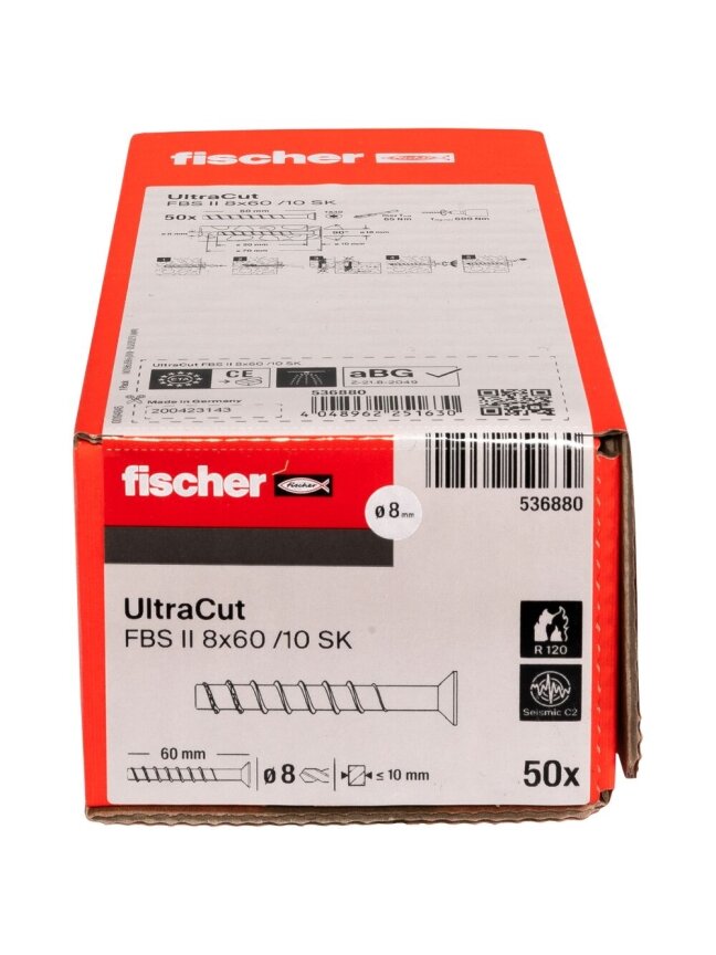 Fischer Betonsraigtis kūgine galva UltraCut FBS II 8x60 SK, Fischer 50 vnt. 4 Fischer Betonsraigtis kūgine galva UltraCut FBS II 8x60 SK, Fischer 50 vnt. 4