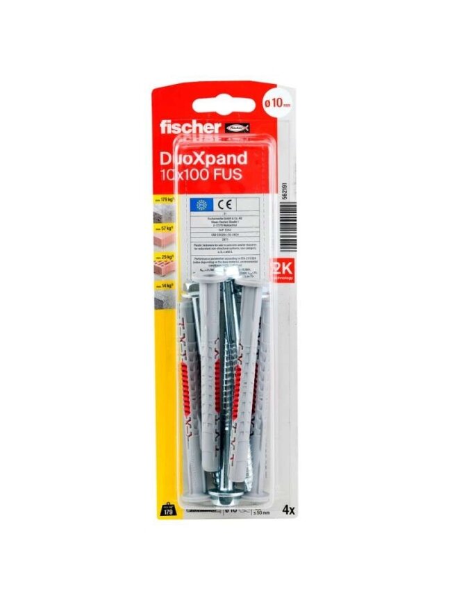 Fischer DuoXpand kaištis su varžtu 10x100 FUS, 4 vnt. Fischer DuoXpand kaištis su varžtu 10x100 FUS, 4 vnt.