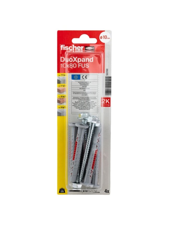 Fischer DuoXpand kaištis su varžtu 10x80 FUS, 4 vnt. 1 Fischer DuoXpand kaištis su varžtu 10x80 FUS, 4 vnt. 1