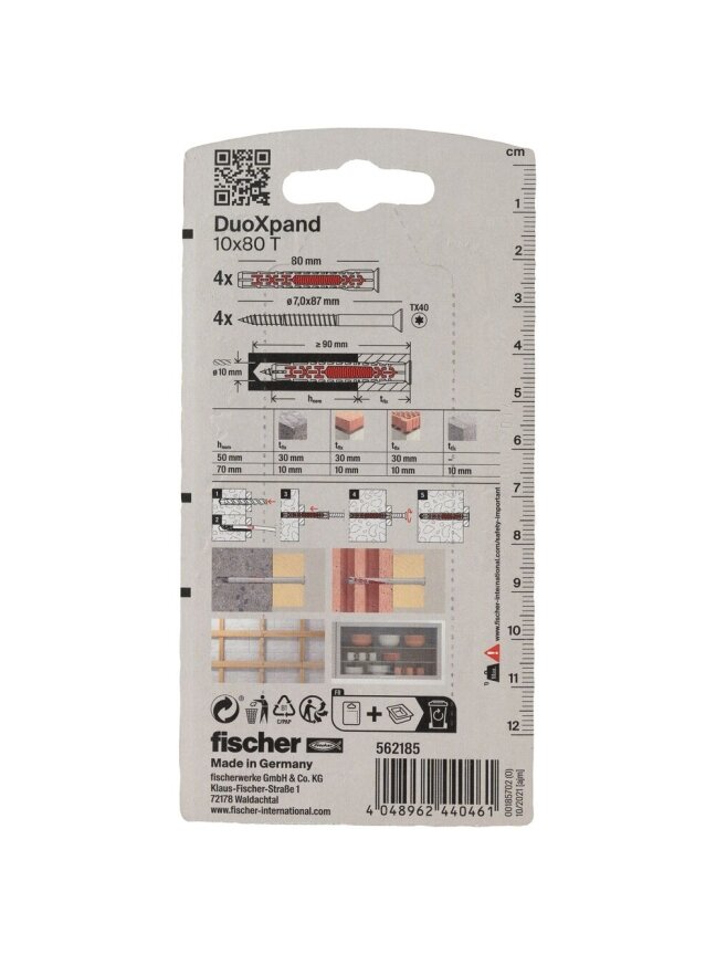 Fischer DuoXpand kaištis su varžtu 10x80 T, 4 vnt. 2 Fischer DuoXpand kaištis su varžtu 10x80 T, 4 vnt. 2