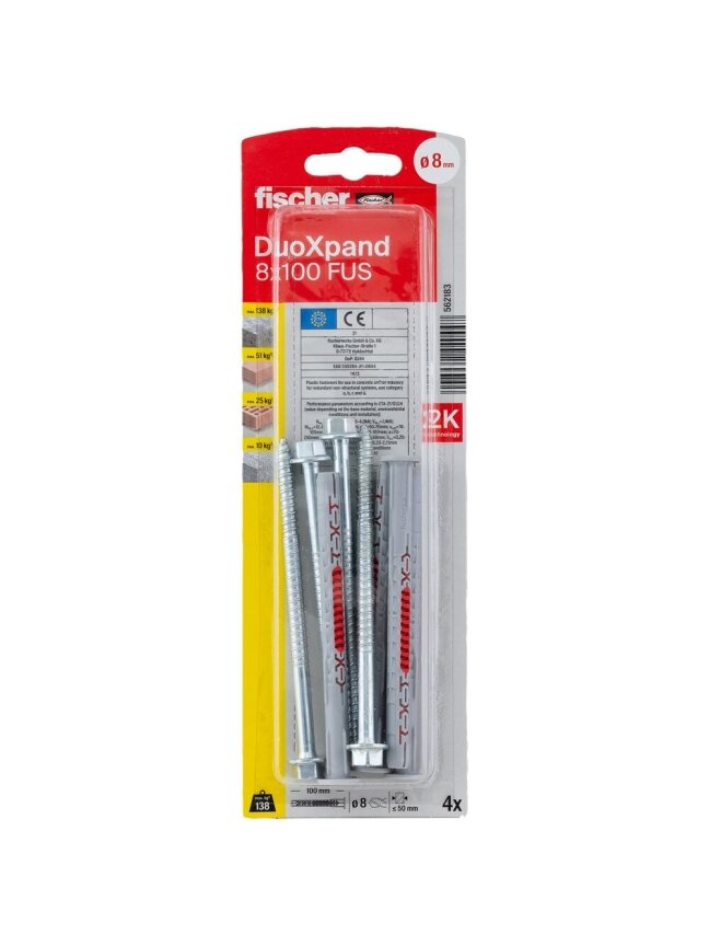 Fischer DuoXpand kaištis su varžtu 8x100 FUS, 4 vnt. 1