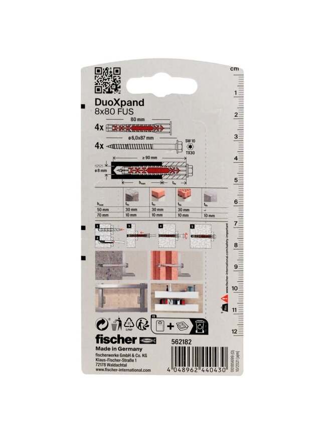 Fischer DuoXpand kaištis su varžtu 8x80 FUS, 4 vnt. 2 Fischer DuoXpand kaištis su varžtu 8x80 FUS, 4 vnt. 2