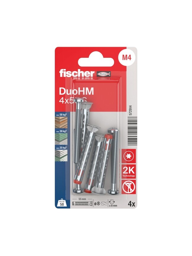 Fischer Tuščiavidurių konstrukcijų kaištis DuoHM 4x55 S PH TX, Fischer, 4 vnt.