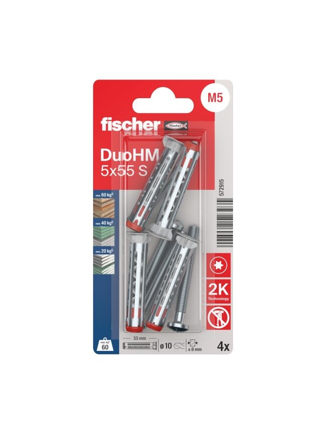 Fischer Tuščiavidurių konstrukcijų kaištis DuoHM 5x55 S PH TX, Fischer, 4 vnt.