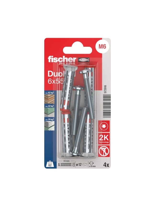 Fischer Tuščiavidurių konstrukcijų kaištis DuoHM 6x55 S PH TX, Fischer, 4 vnt.