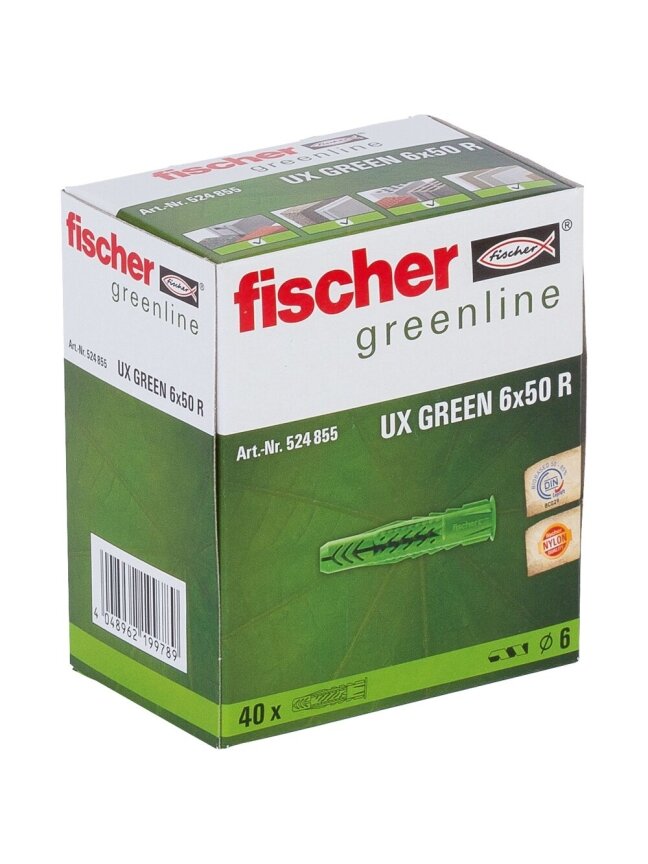 Fischer Univ. kaištis UX Green 6 x 50 R su žiedeliu 40 vnt. Fischer Univ. kaištis UX Green 6 x 50 R su žiedeliu 40 vnt.