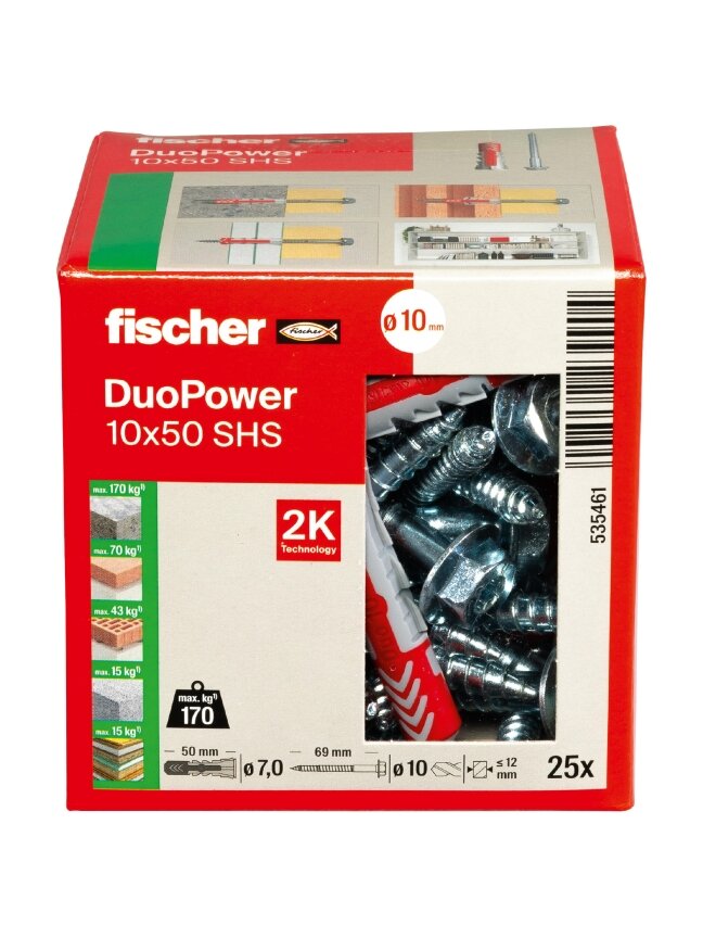 Fischer Universalus dvikomponentis kaištis DuoPower 10 x 50 S, FISCHER, 25 vnt. 1 Fischer Universalus dvikomponentis kaištis DuoPower 10 x 50 S, FISCHER, 25 vnt. 1