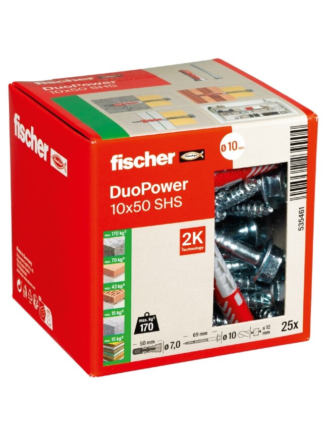 Fischer Universalus dvikomponentis kaištis DuoPower 10 x 50 S, FISCHER, 25 vnt. 3 Fischer Universalus dvikomponentis kaištis DuoPower 10 x 50 S, FISCHER, 25 vnt. 3