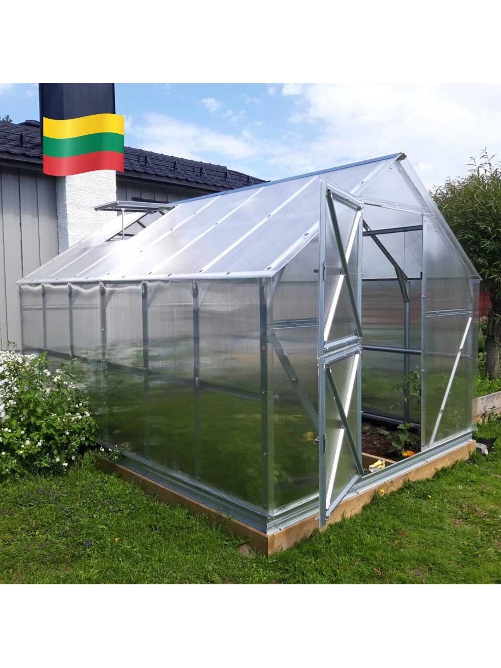 Gaspadinė - Namelio formos Lietuviškas šiltnamis, ilgis 6m, danga 4mm