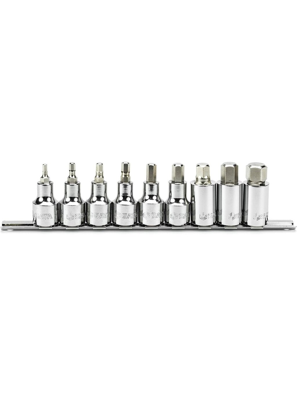 ⬡ Galvučių su antgaliais rinkinys 1/2" (šešiabriaunė HEX) 9 vnt. (ST0905702, SATA) ⬡ Galvučių su antgaliais rinkinys 1/2" (šešiabriaunė HEX) 9 vnt. (ST0905702, SATA)