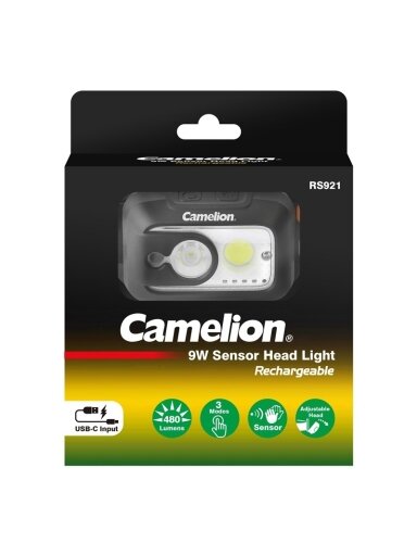 Galvos žibintuvėlis Camelion su sensoriumi, 9W, 280-480lm